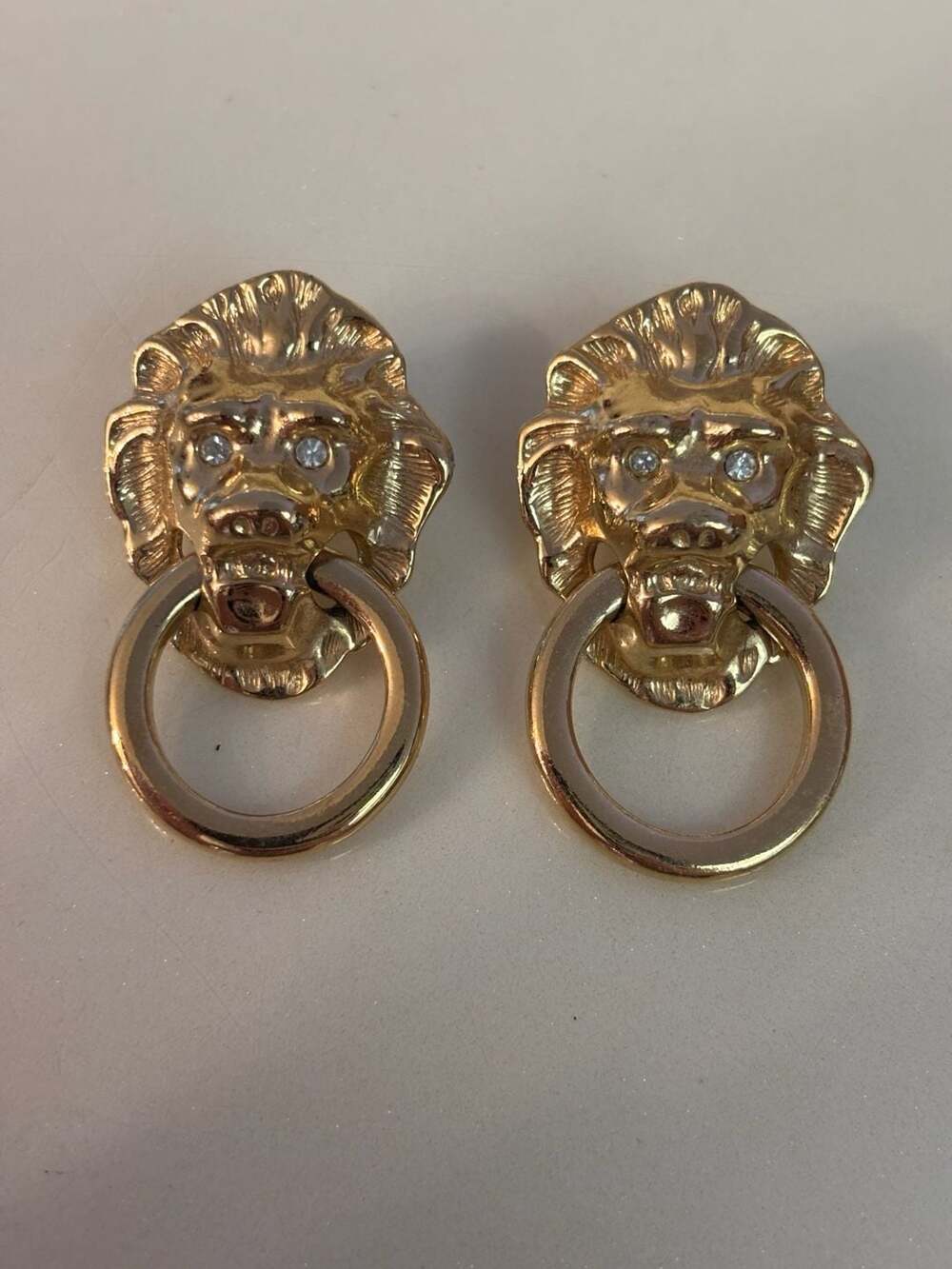 KJL for Avon Vintage Gold-Tone Lion Door Knocker Pierced Earrings